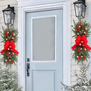 1pc Deluxe Christmas Artificial Swags - Decorative Swags for Outdoor Home Garden - 18" Xmas Stairway Wreath Door Stair Swag Garland with Realistic Foliage and Berries for Festive Holiday Decor