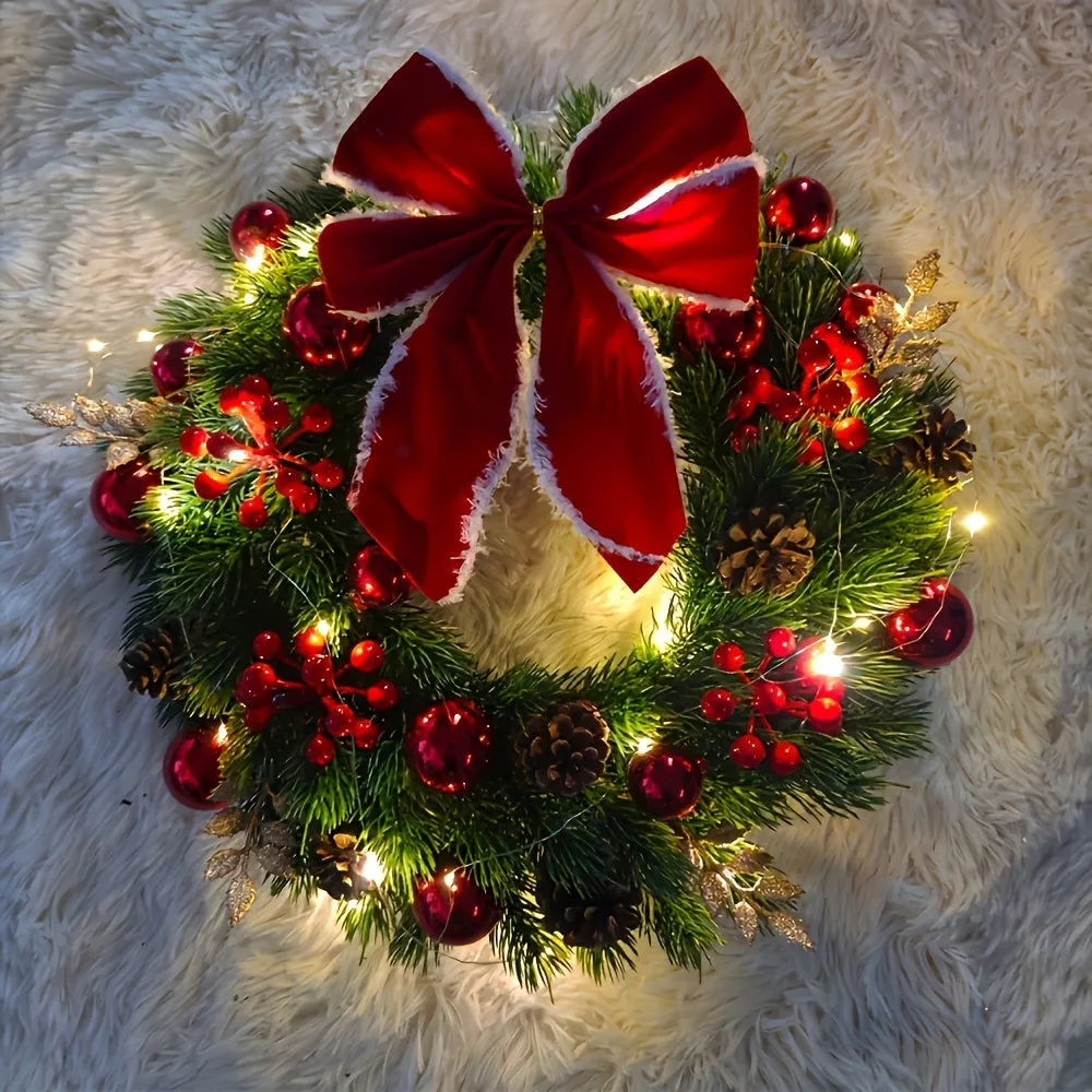 1pc Festive Artificial Christmas Wreath - Perfect for Indoor & Outdoor Holiday Decor, Wall and Window Display, No Power Needed, Ideal for Christmas Eve Celebrations, Country Style, Plastic Crafted