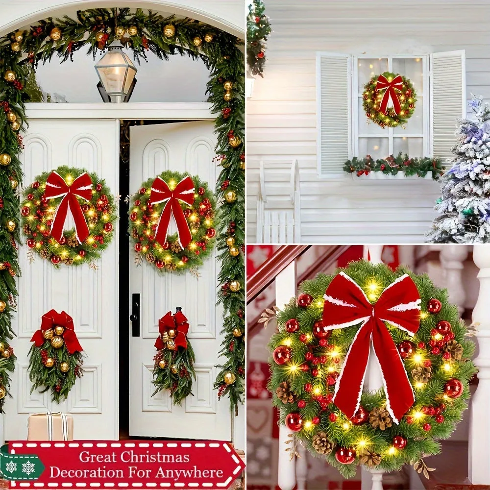 1pc Festive Artificial Christmas Wreath - Perfect for Indoor & Outdoor Holiday Decor, Wall and Window Display, No Power Needed, Ideal for Christmas Eve Celebrations, Country Style, Plastic Crafted