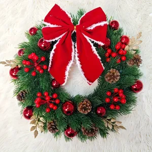 1pc Festive Artificial Christmas Wreath - Perfect for Indoor & Outdoor Holiday Decor, Wall and Window Display, No Power Needed, Ideal for Christmas Eve Celebrations, Country Style, Plastic Crafted