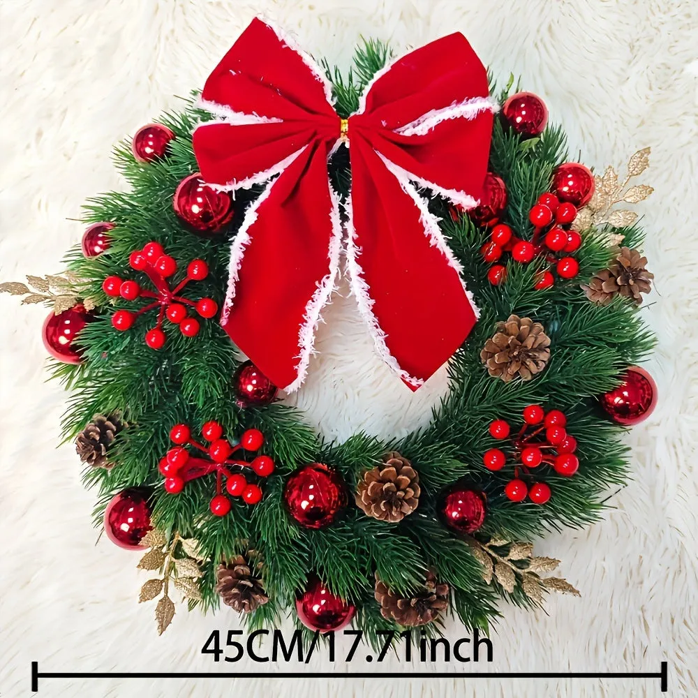 1pc Festive Artificial Christmas Wreath - Perfect for Indoor & Outdoor Holiday Decor, Wall and Window Display, No Power Needed, Ideal for Christmas Eve Celebrations, Country Style, Plastic Crafted