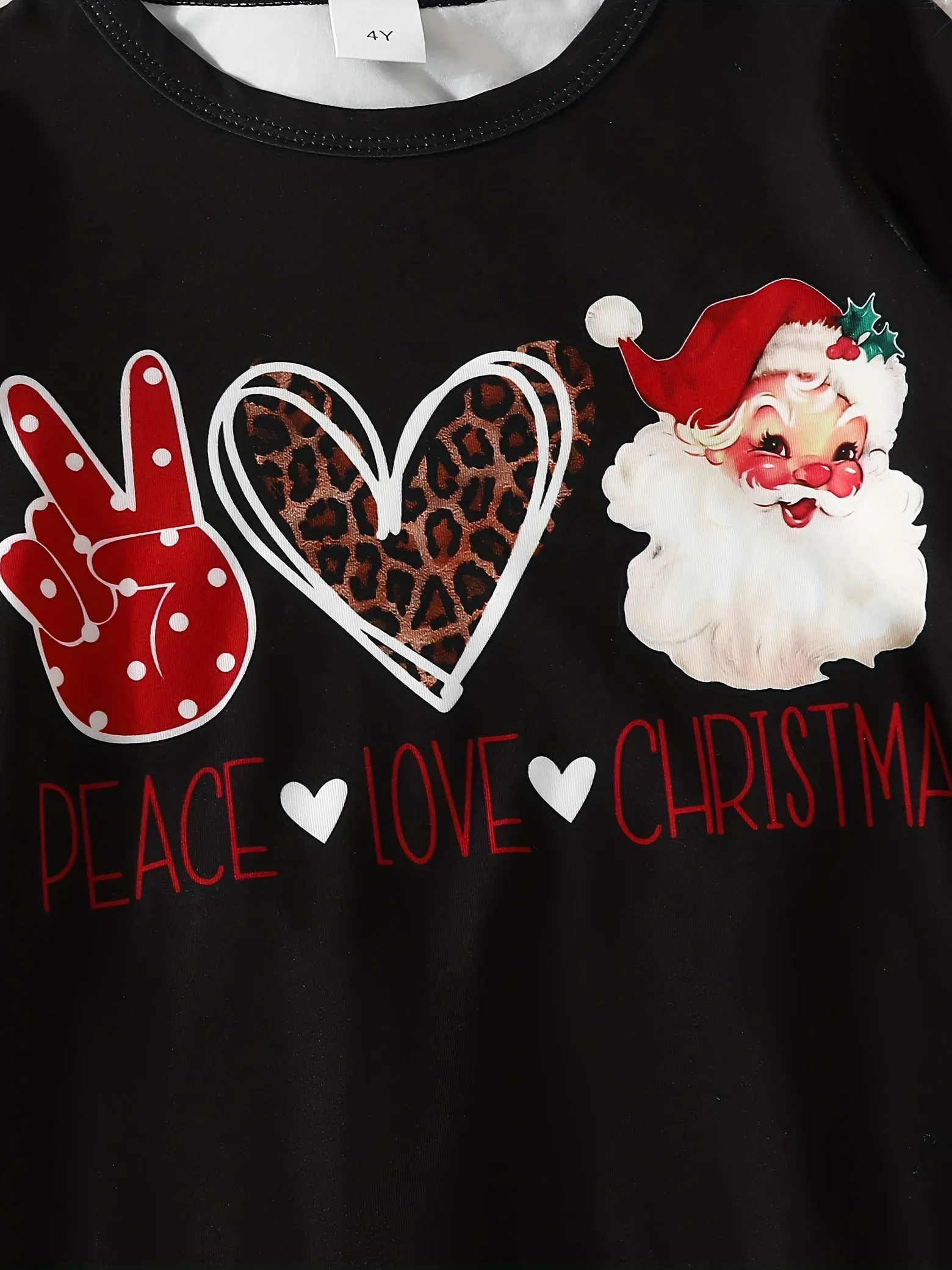 2pcs Girl's Cartoon Santa Pattern Sweatshirt & Flared Pants Set, PEACE LOVE CHRISTMAS Print, Casual Outdoor Outfits for Spring Fall