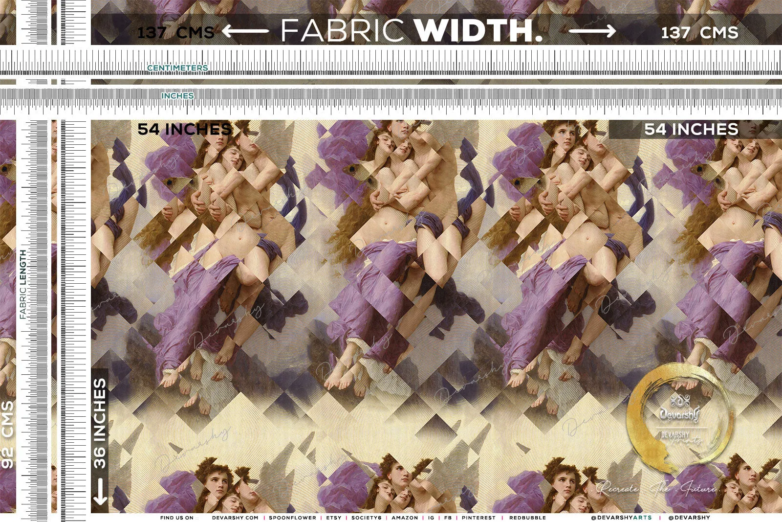 Abduction of Psyche Upholstery Fabric 3meters 4 Designs & 12 Fabric Options Art Furnishing Fabrics by the Yard | D20057