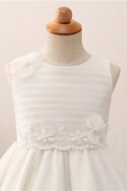 Adorable 3D Flowers Pearl Flower Girl Dress with Bow