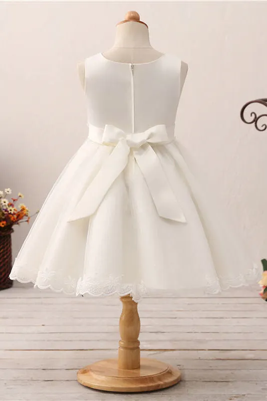 Adorable 3D Flowers Pearl Flower Girl Dress with Bow