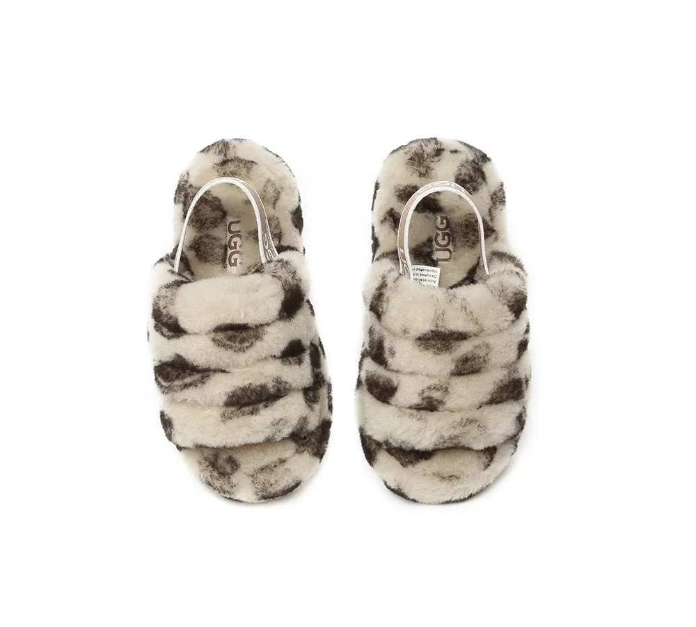 AUSTRALIAN SHEPHERD® UGG Kids Slingback Fluffy Slides Leopard Puffy