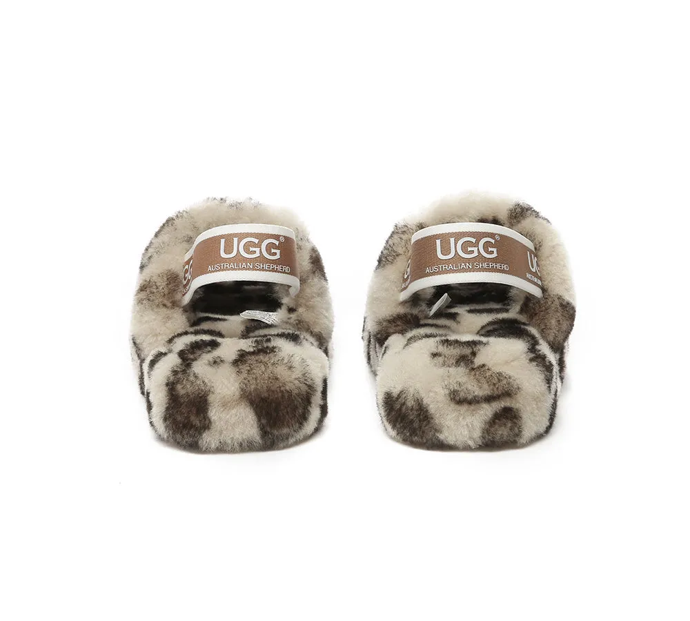 AUSTRALIAN SHEPHERD® UGG Kids Slingback Fluffy Slides Leopard Puffy