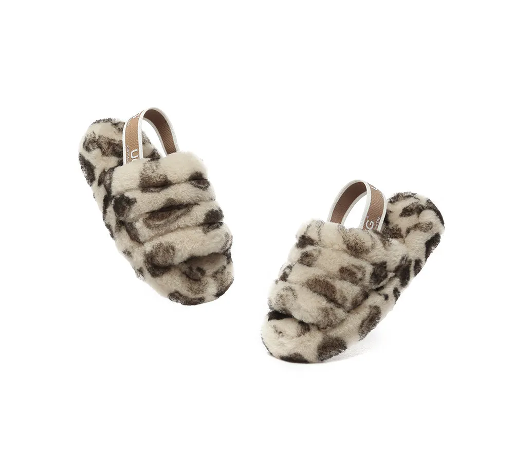 AUSTRALIAN SHEPHERD® UGG Kids Slingback Fluffy Slides Leopard Puffy