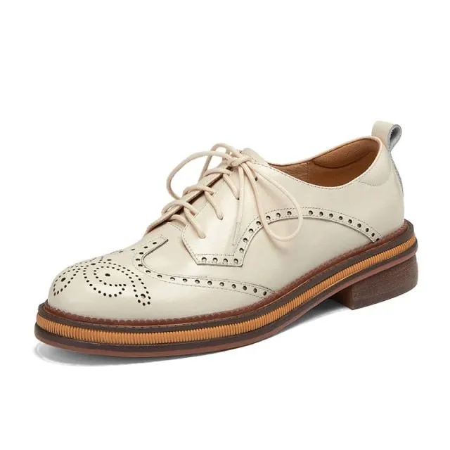 Autumn Chic Leather Brogue Lace-up Flats