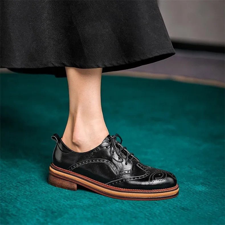 Autumn Chic Leather Brogue Lace-up Flats