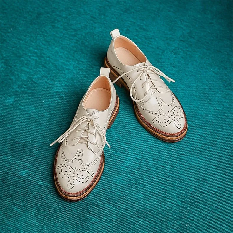 Autumn Chic Leather Brogue Lace-up Flats