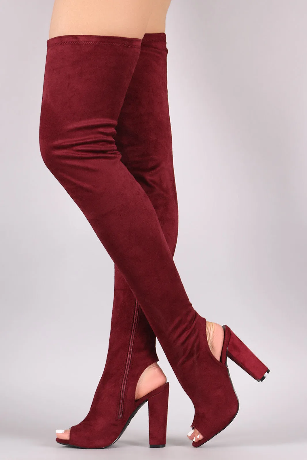 Bamboo Fitted Suede Chunky Heeled Over-The-Knee Boots