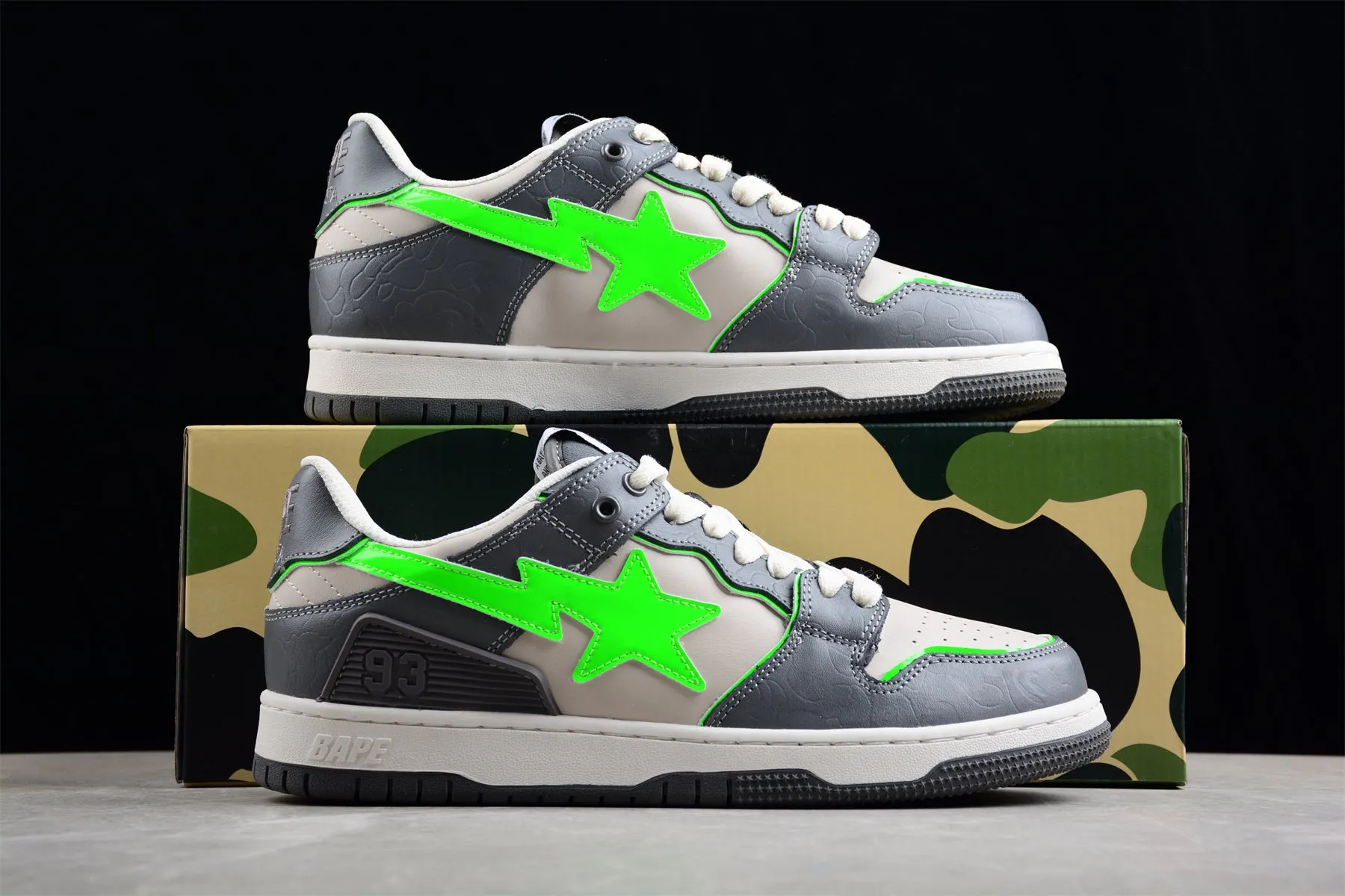 BAPE STA Low-Top Sneakers in Grey and Neon Green