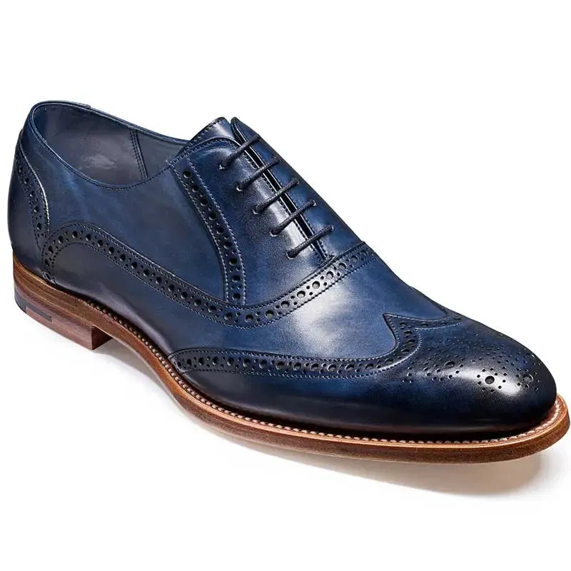 BARKER Valiant Shoes - Mens Brogue - Navy Hand Painted