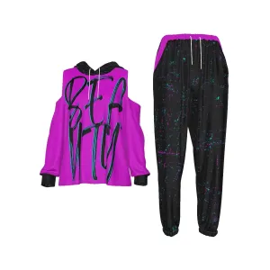 Beauty Women's Open-Shoulder Hoodie Sports Suit