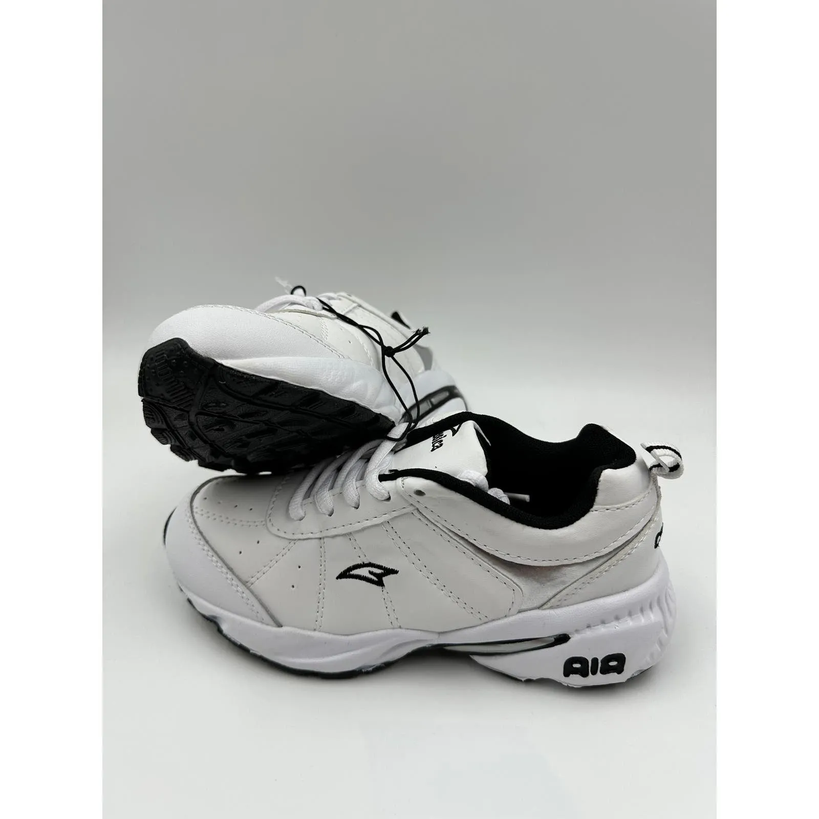 Big Kid Size 2, White Sneaker with Black Trim & Silver Accents