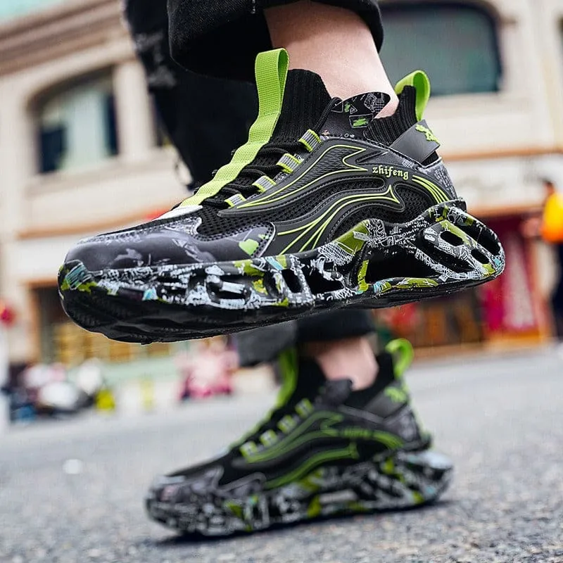 Black and Neon Green Large Blade Shock-absorbing Running Shoes