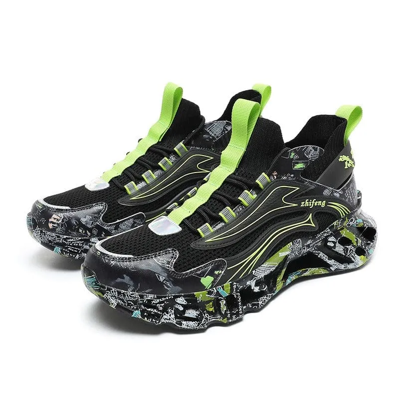 Black and Neon Green Large Blade Shock-absorbing Running Shoes