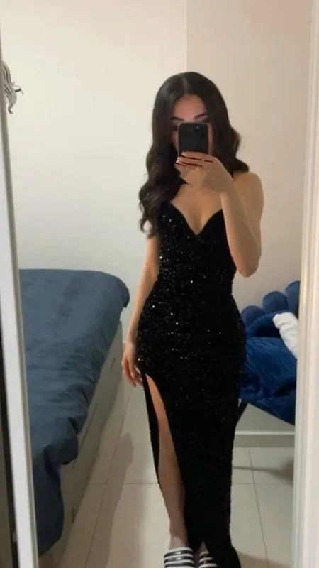 Black Sequin Prom Dress Long Evening Dress Woman Elegant