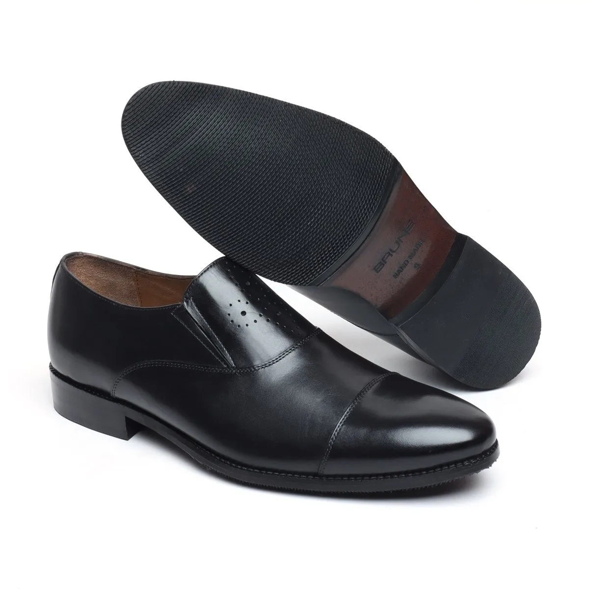 Black Squared Cap Toe Leather Slip-On by Brune & Bareskin