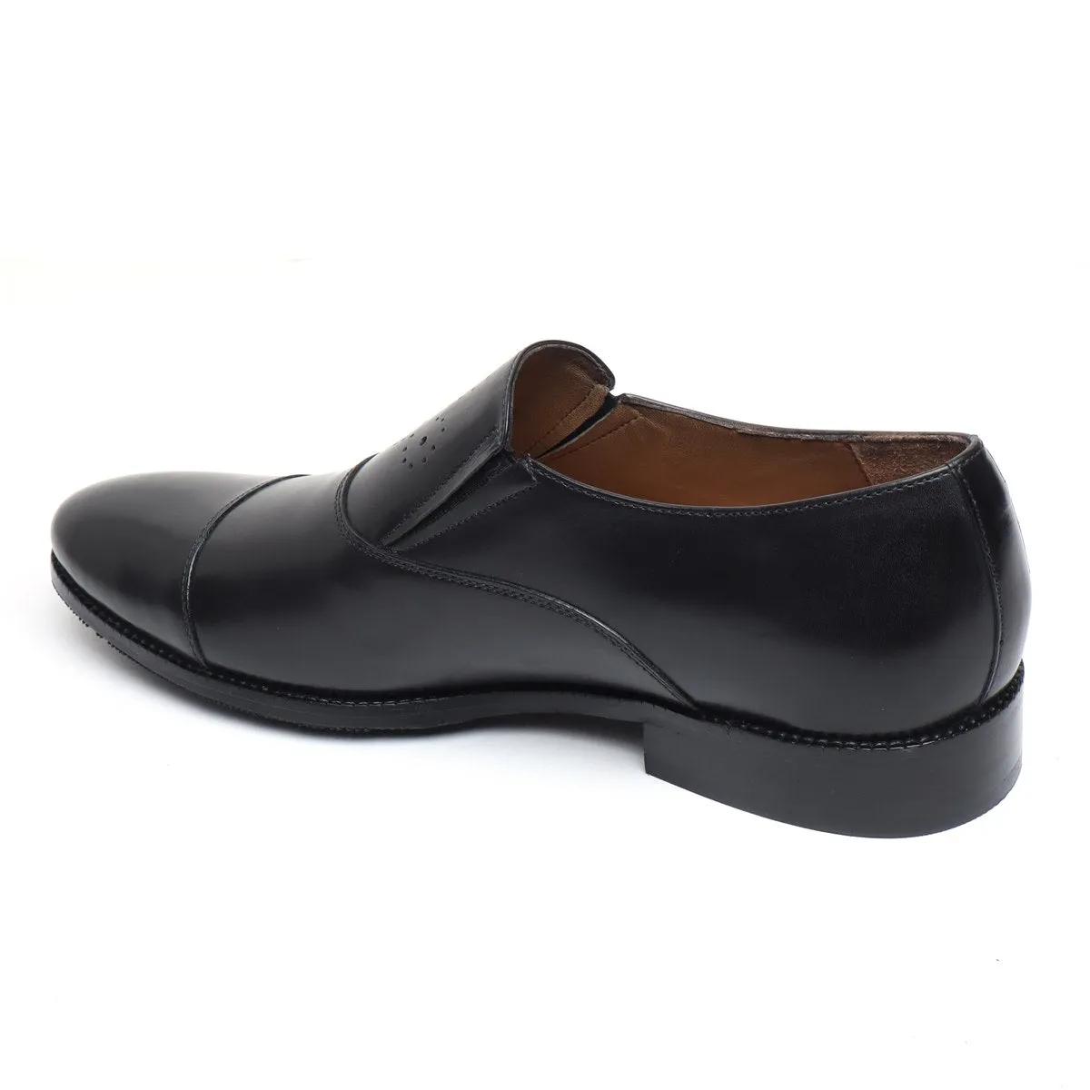 Black Squared Cap Toe Leather Slip-On by Brune & Bareskin