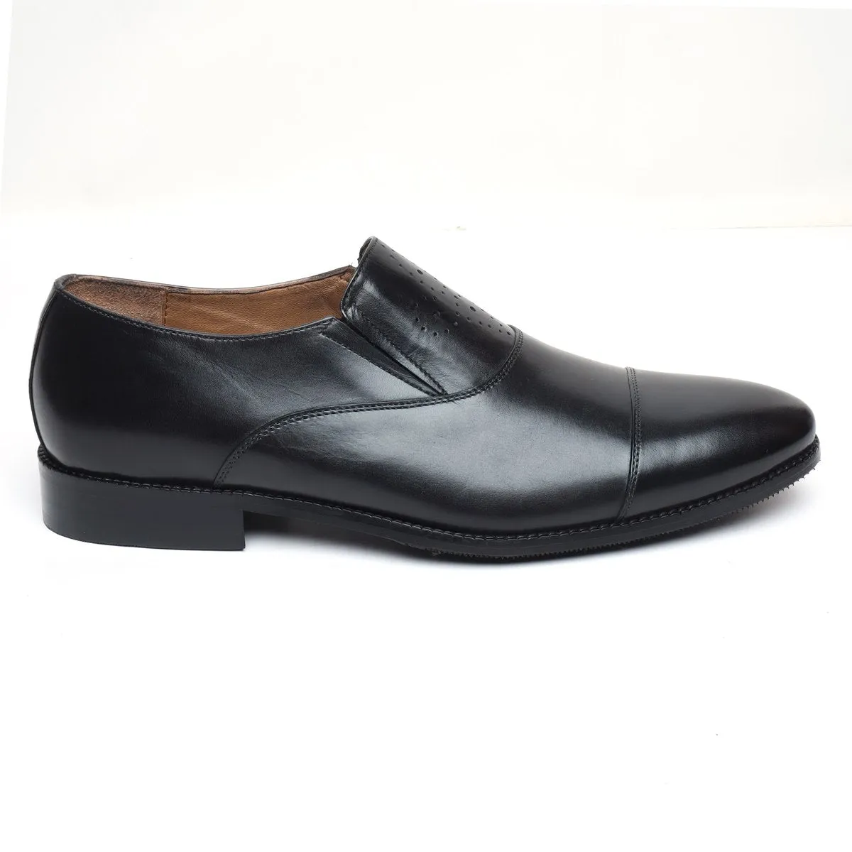 Black Squared Cap Toe Leather Slip-On by Brune & Bareskin