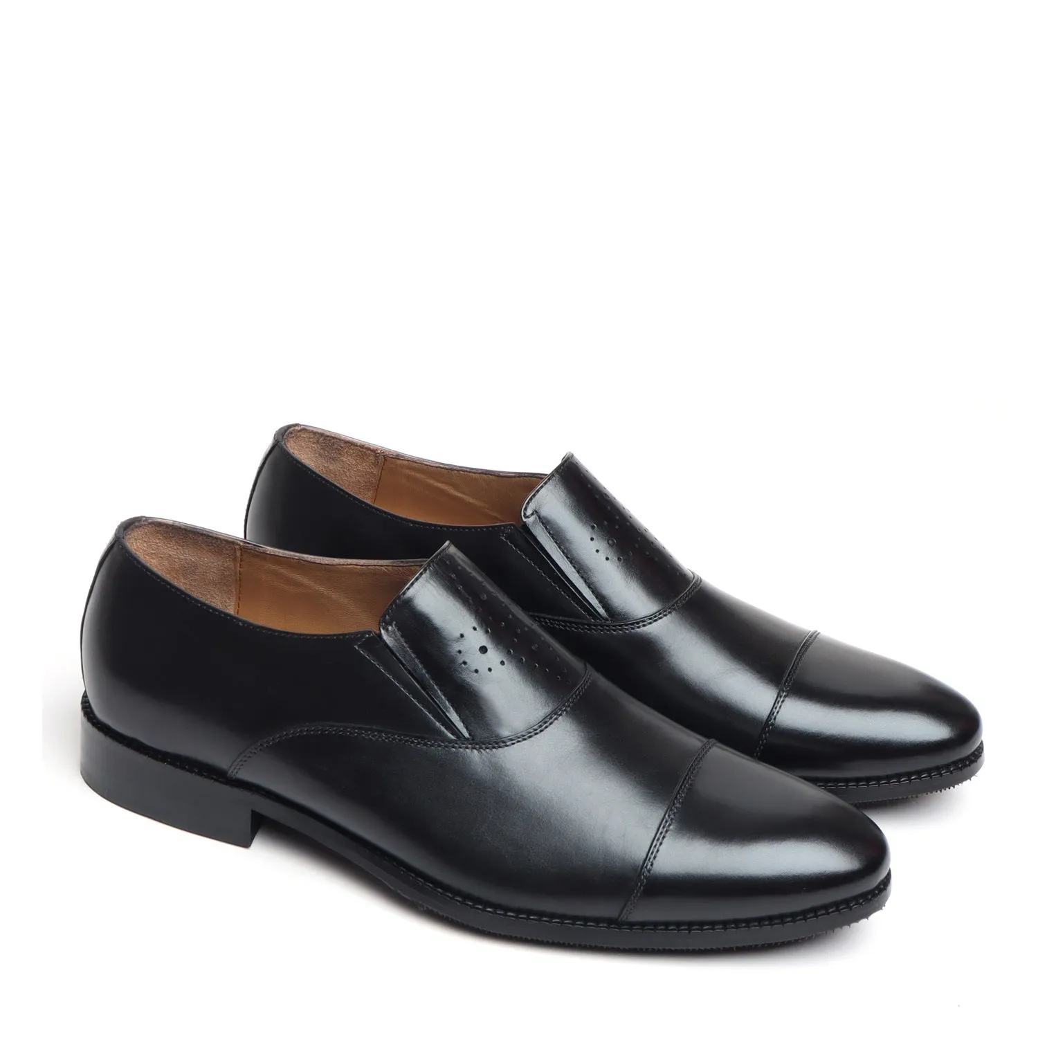 Black Squared Cap Toe Leather Slip-On by Brune & Bareskin