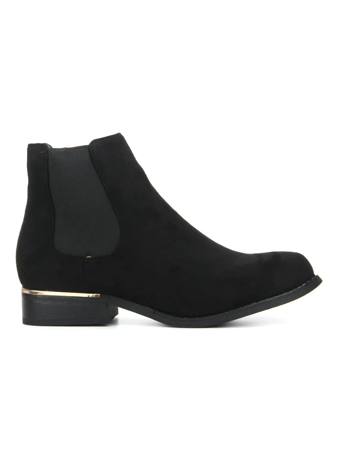 Black Su Round Toe Flat Ankle Length Boots