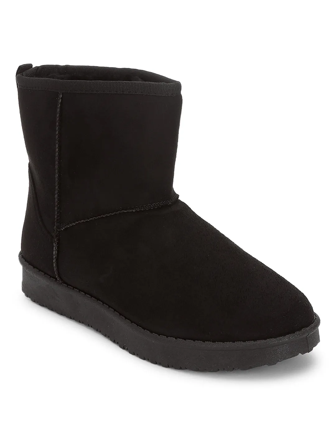 Black Suede Winter Stylish Medium Ankle Boots (TC-RS3683M-BLK)