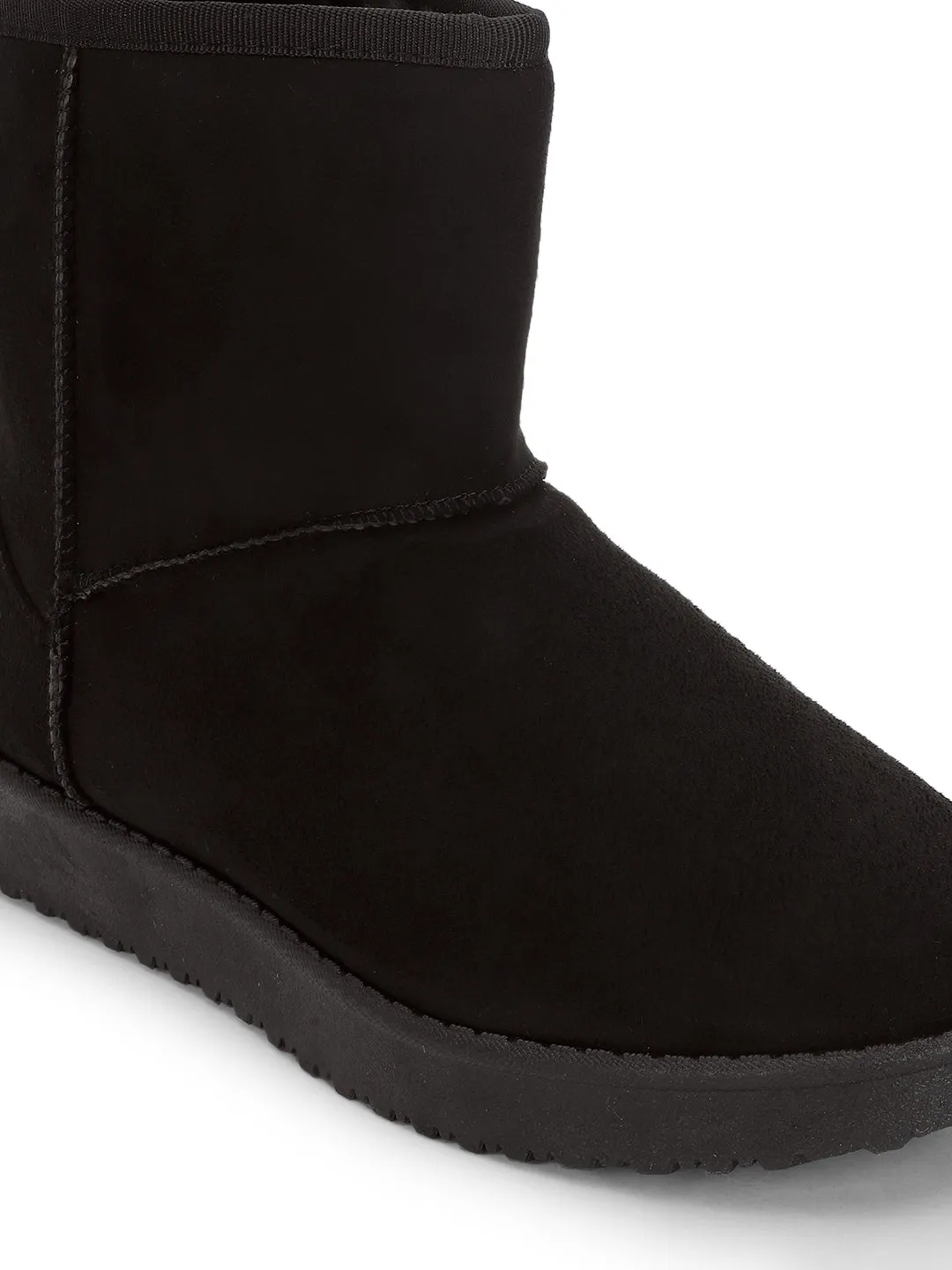 Black Suede Winter Stylish Medium Ankle Boots (TC-RS3683M-BLK)