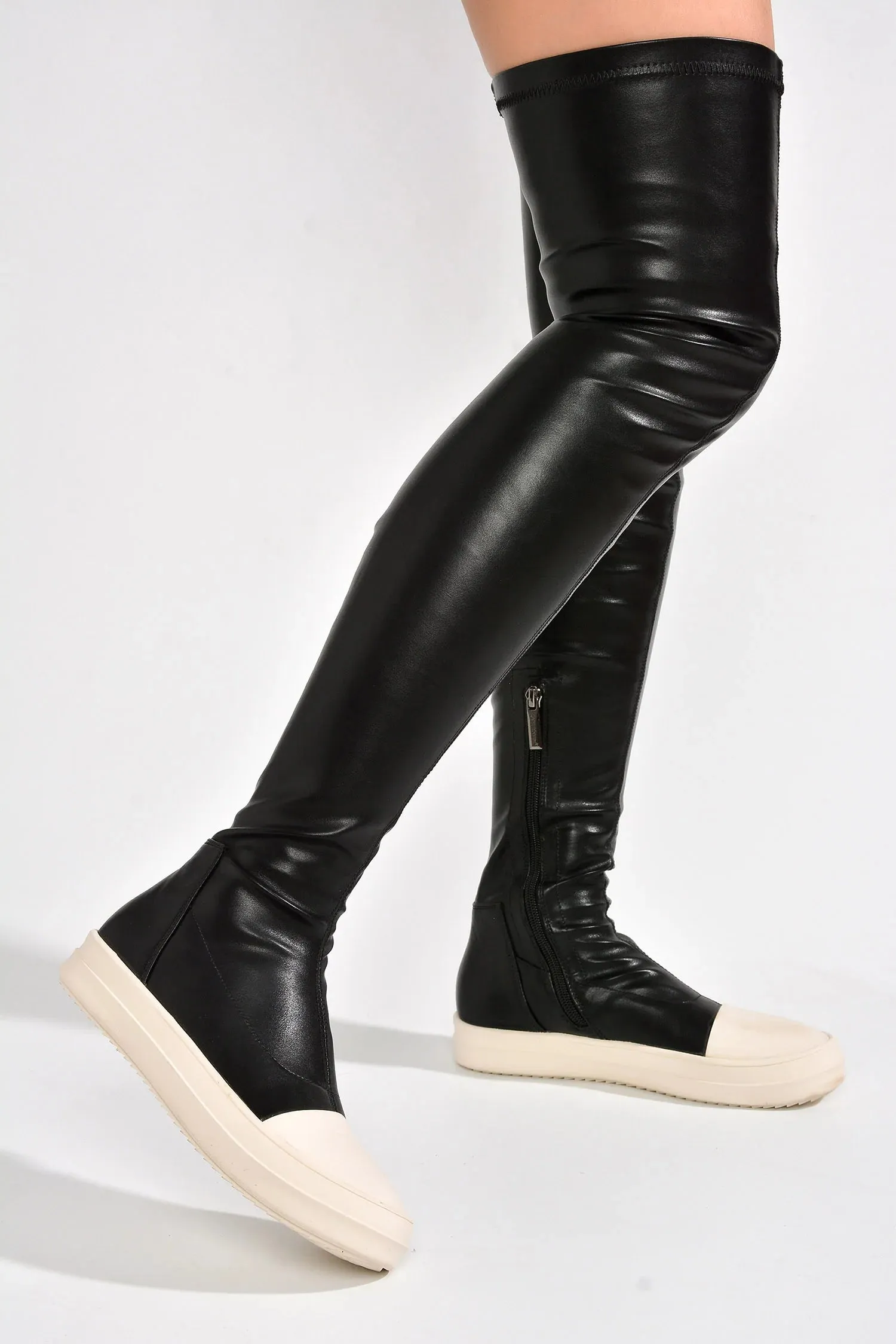 Black Womens Thigh High Over Knee Sneaker Boots