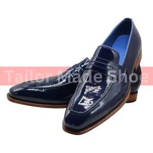 Blue Patent Leather Loafers with Premium Craftsmanship– Tailored to Your Taste Artisan-C Impeccable Style Premium Leather Loafers Shoes, Whole Cut Shoes, for Mens