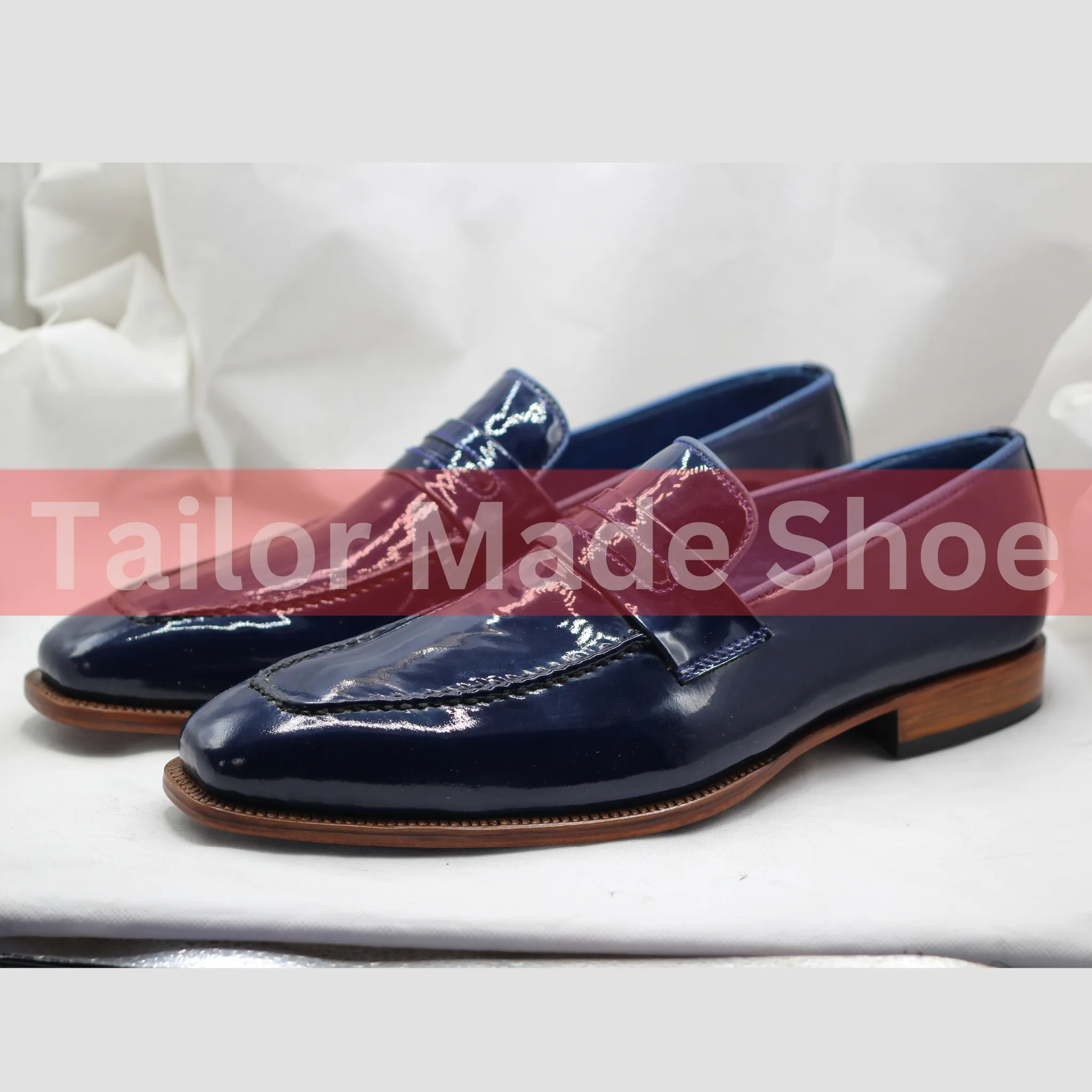 Blue Patent Leather Loafers with Premium Craftsmanship– Tailored to Your Taste Artisan-C Impeccable Style Premium Leather Loafers Shoes, Whole Cut Shoes, for Mens