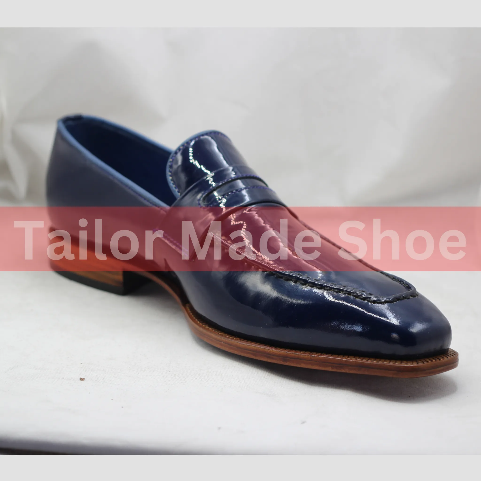 Blue Patent Leather Loafers with Premium Craftsmanship– Tailored to Your Taste Artisan-C Impeccable Style Premium Leather Loafers Shoes, Whole Cut Shoes, for Mens