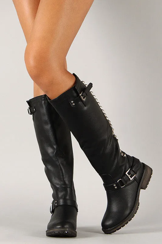 Breckelle Studded Buckle Riding Knee High Boot