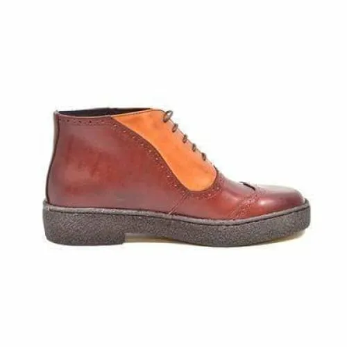 British Walkers Playboy Wingtip 6 Men's Two Tone Rust and Brown Leather