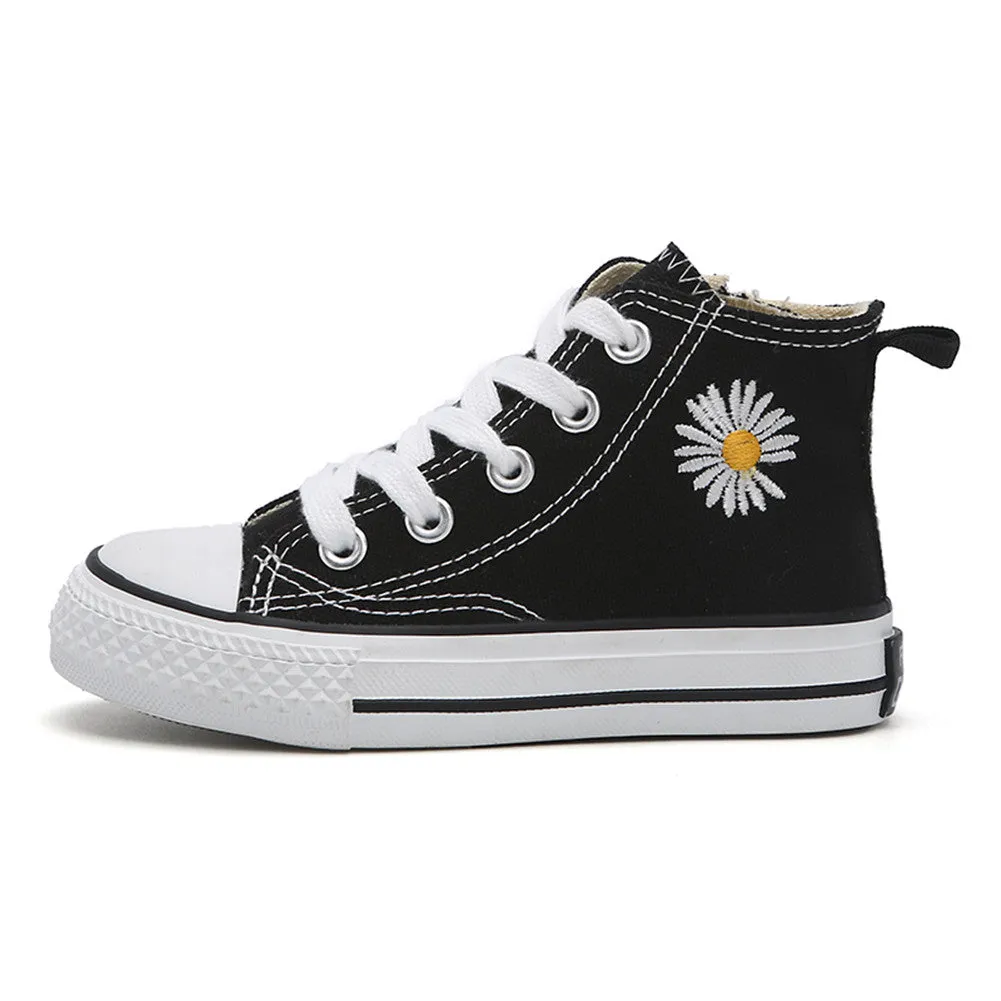 Canvas Daisy Sneakers High Top School Skate Shoes for Girls Boys Tennis Shoes