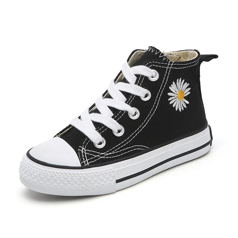 Canvas Daisy Sneakers High Top School Skate Shoes for Girls Boys Tennis Shoes