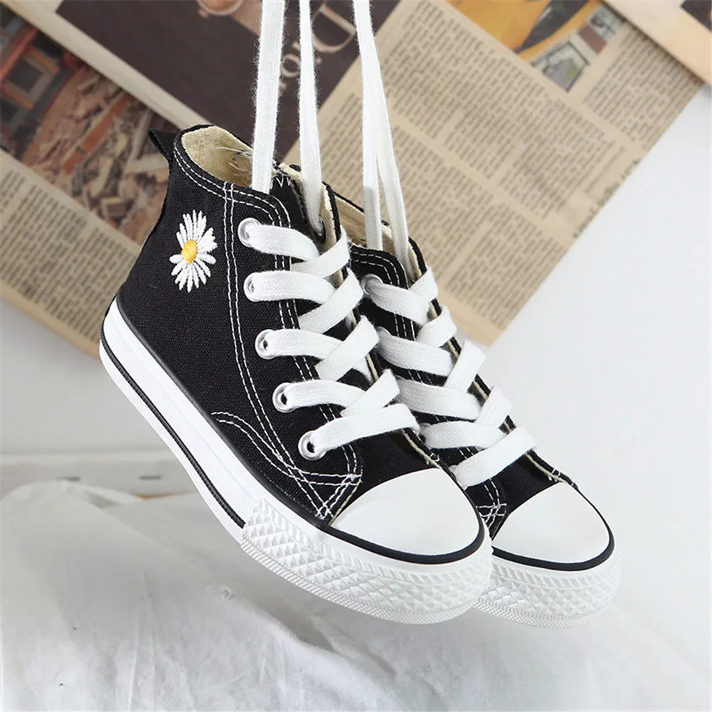 Canvas Daisy Sneakers High Top School Skate Shoes for Girls Boys Tennis Shoes