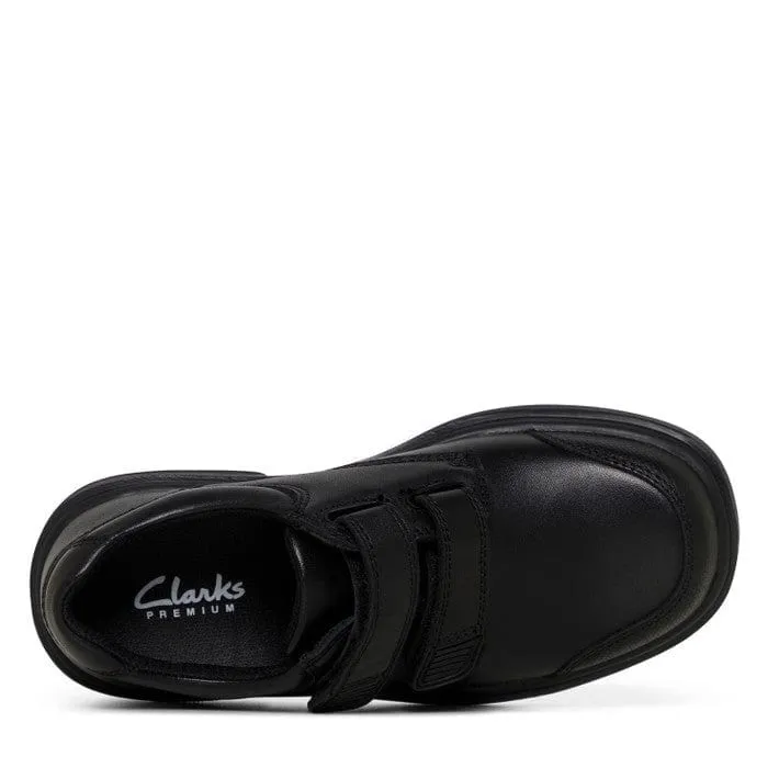 CLARKS JUNIOR DISCOVERY BLACK LEATHER SHOES