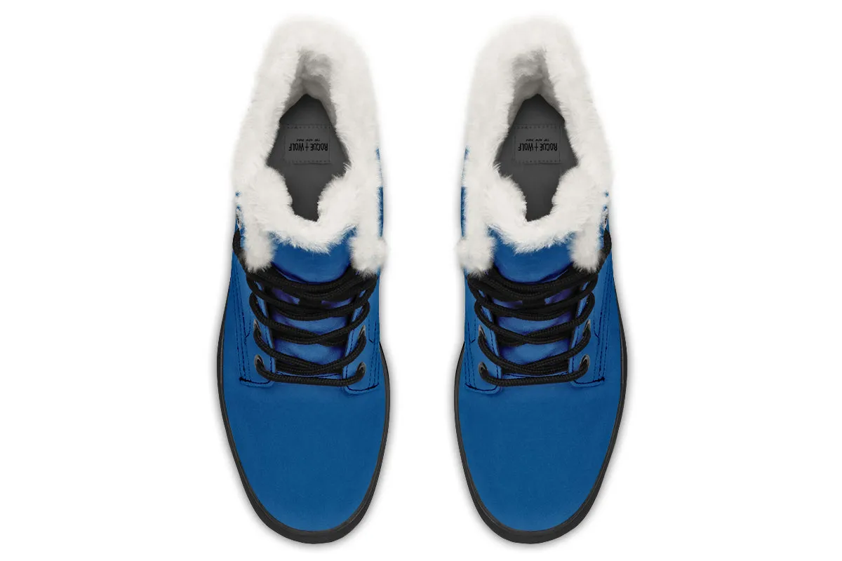 Cobalt Blue Winter Boots - Warm Micro-Suede Doc-Style Boots Lined with Vegan Wool