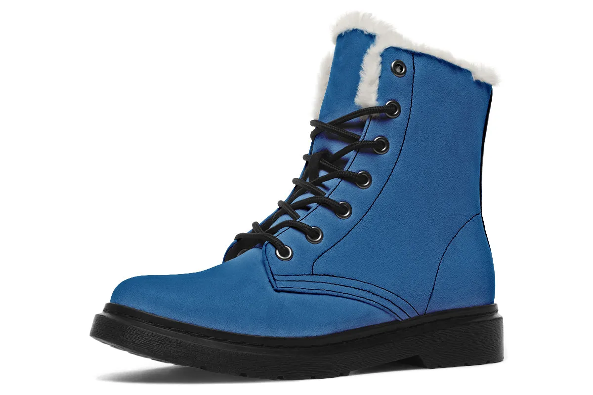 Cobalt Blue Winter Boots - Warm Micro-Suede Doc-Style Boots Lined with Vegan Wool