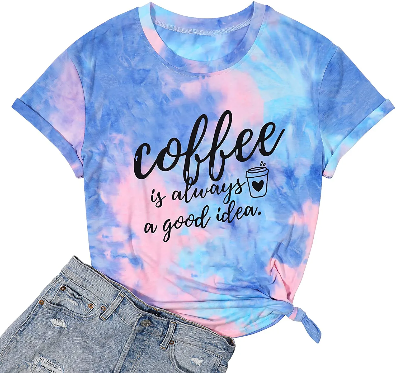 Coffee Shirt Women Coffee is Always A Good Idea Shirt Short Sleeve Coffee Shirts Funny Sayings Casual Tee Tops