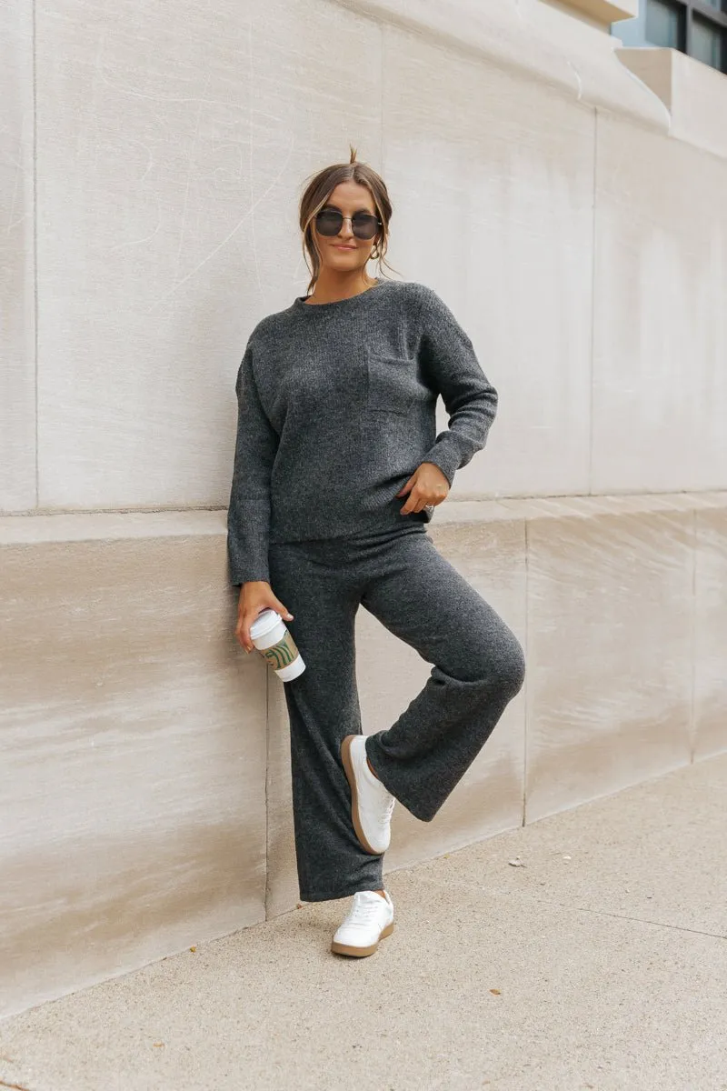 Comfy Lounge Crewneck Sweater - Charcoal - DOORBUSTER