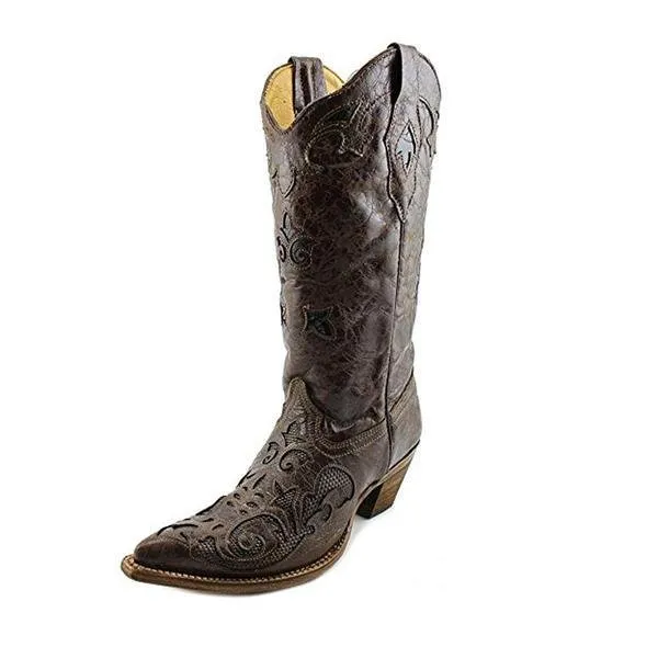 Corral Women's Chocolate Lizard Inlay Western Cowgirl Boot Pointed Toe - C2109