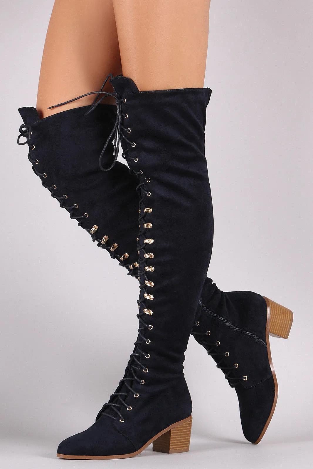 Corset Lace Almond Toe Fitted OTK Boots