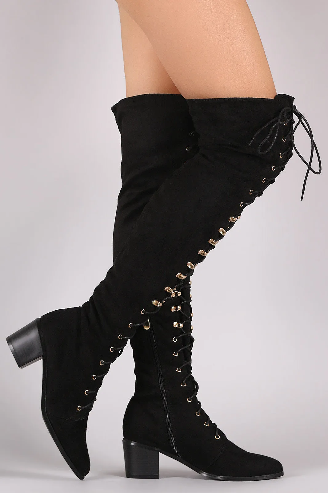 Corset Lace Almond Toe Fitted OTK Boots