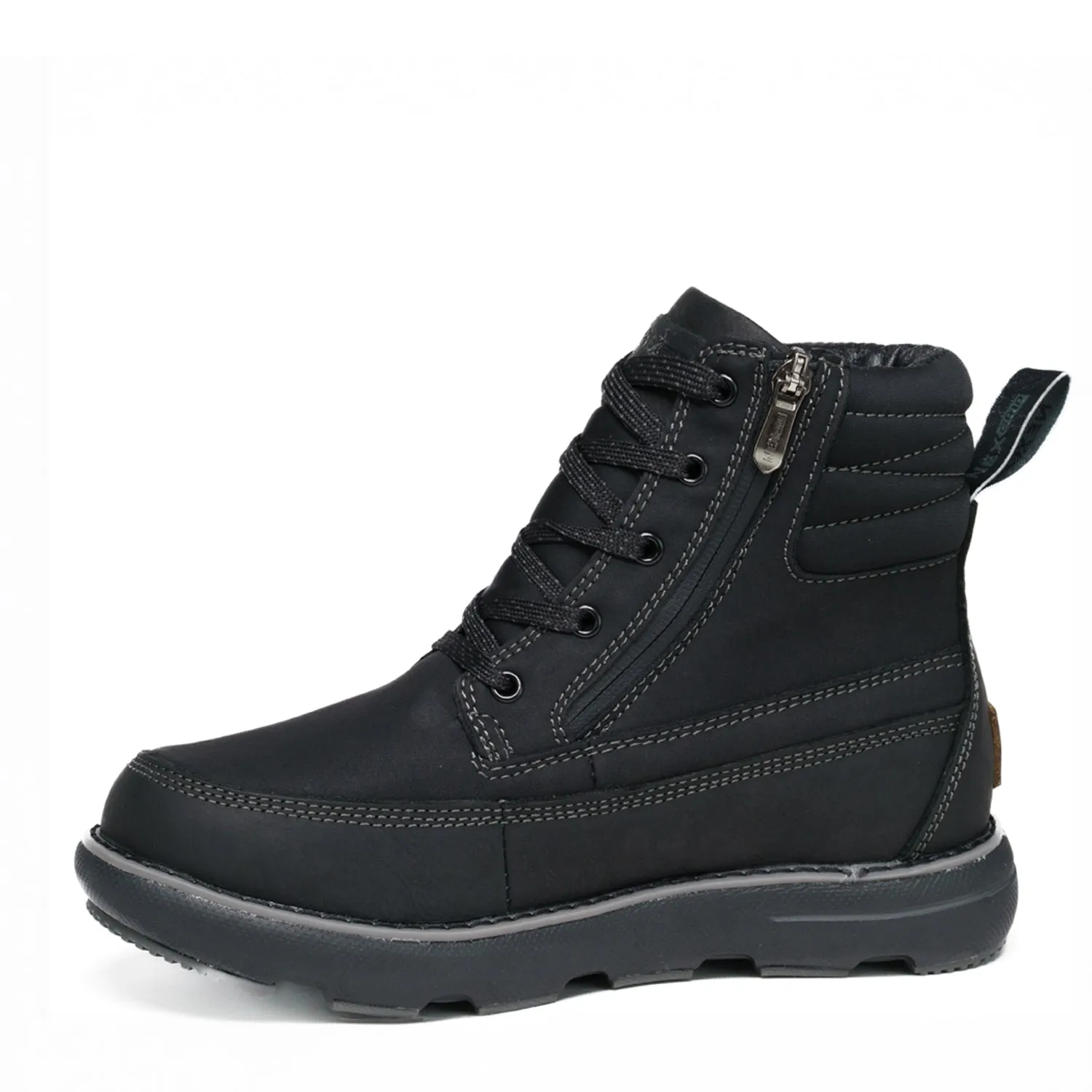 Double Zipper Black Leather Winter Boots