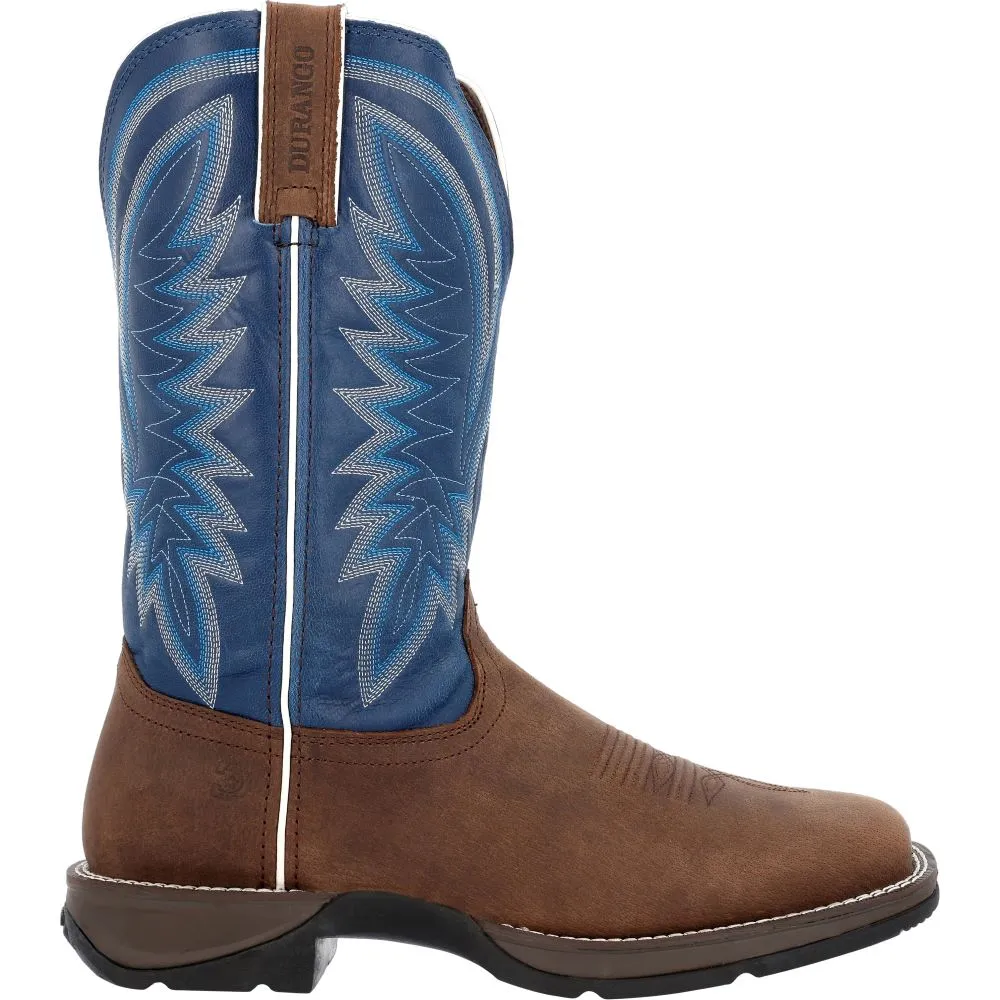 'Durango' Men's 12" Rebel Western Square Toe - Saddle Brown / Denim Blue