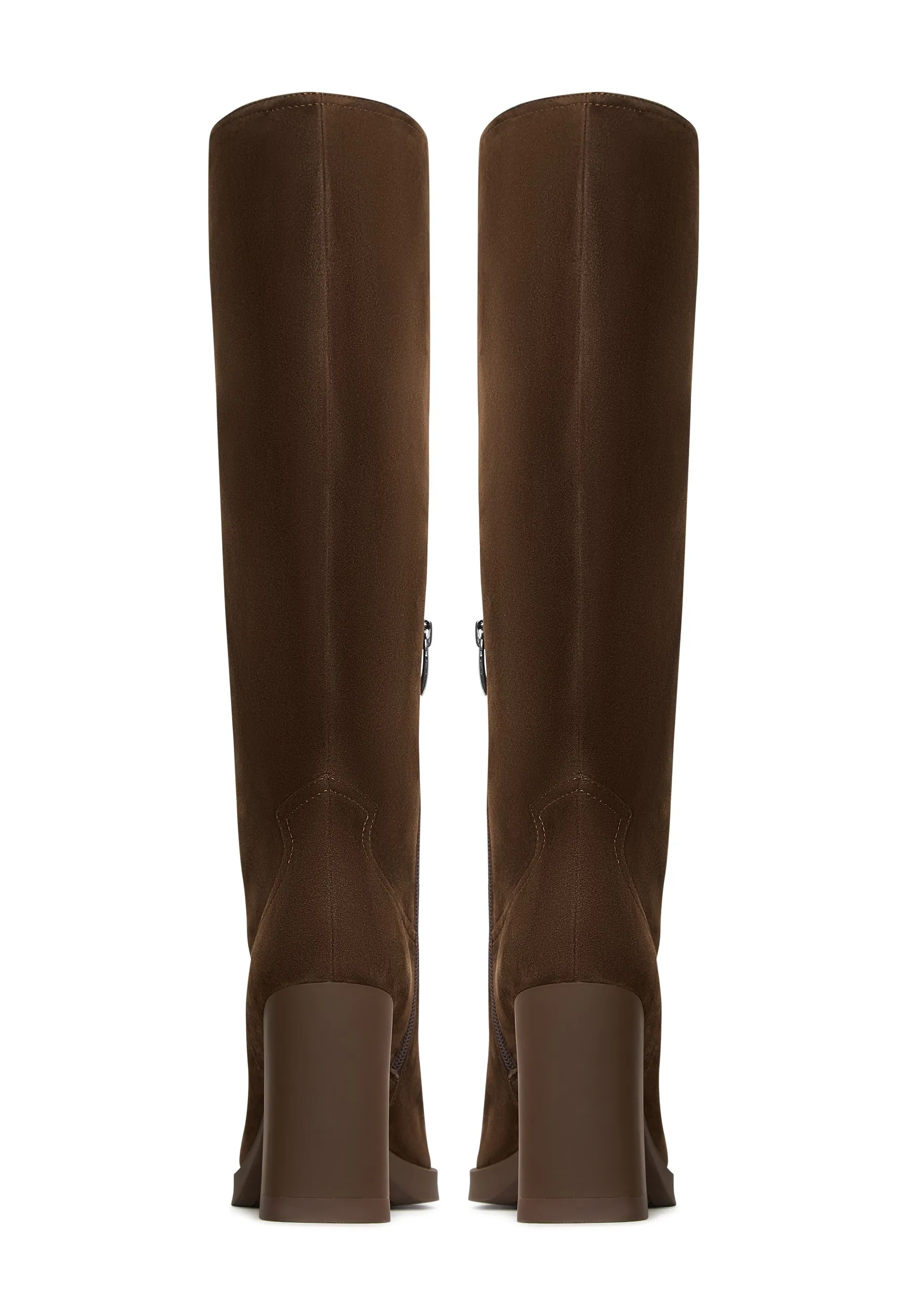 Elegant Knee-High Boots with Block Heel Bambi - Brown